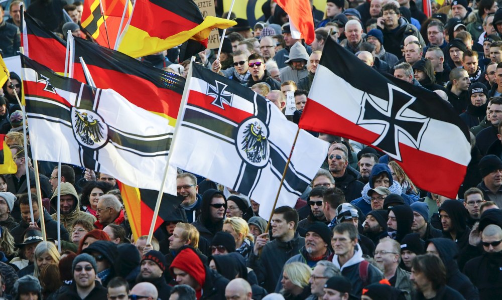 Supporters of anti-immigration right-wing movement PEGIDA protest in Cologne